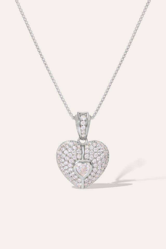 Cuore Pave Silver Necklace