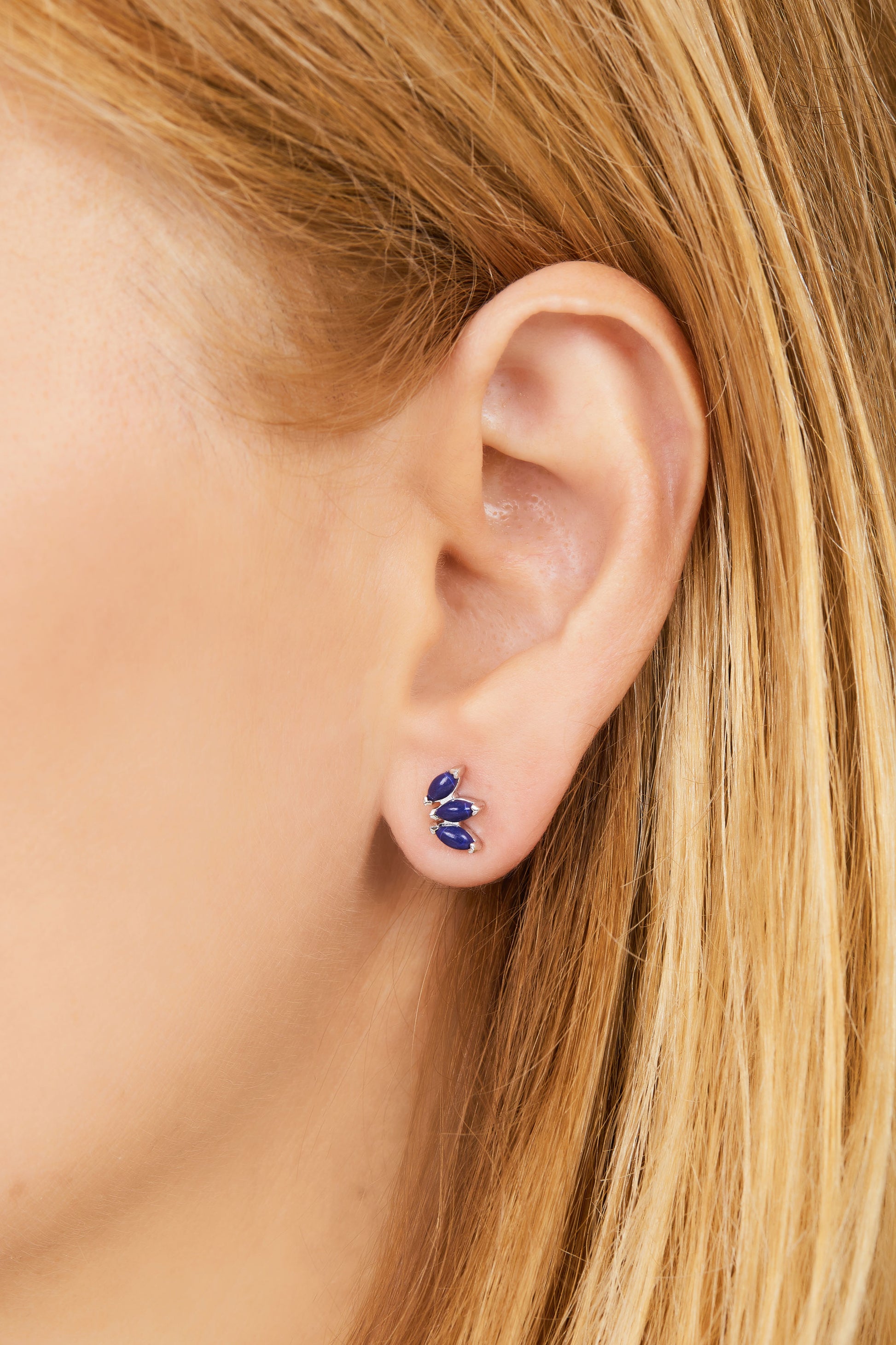 Marquise Fan lapis sterling silver stud
