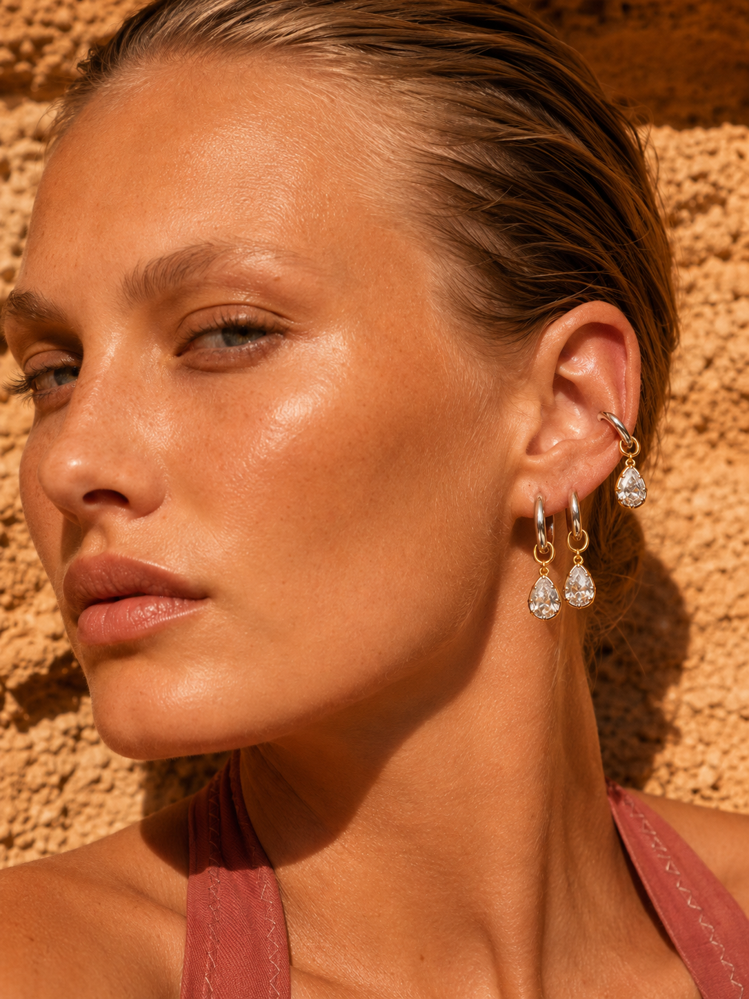 Vittoria interchangeable charm huggie earrings styled in gold and mixed metals