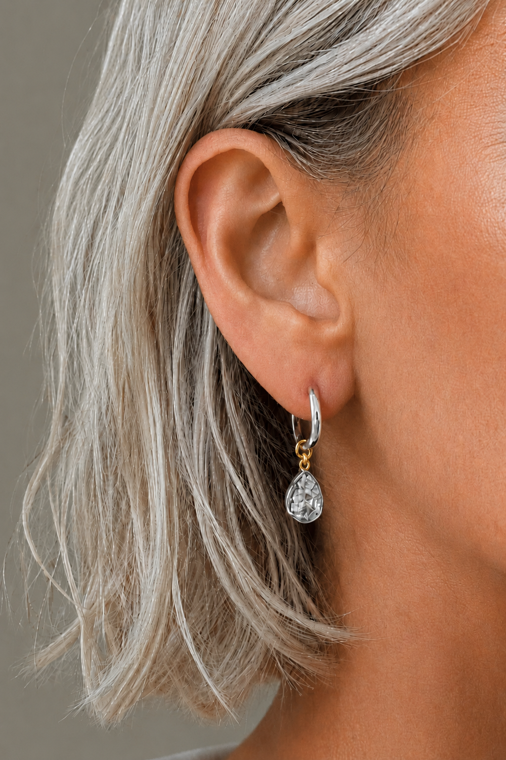 11mm Silver Huggie Earring Set With Vittoria Silver & Gold Charm