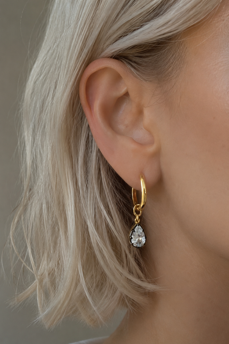 12.5mm Gold Huggie Earring Set With Vittoria Black & Gold Charm