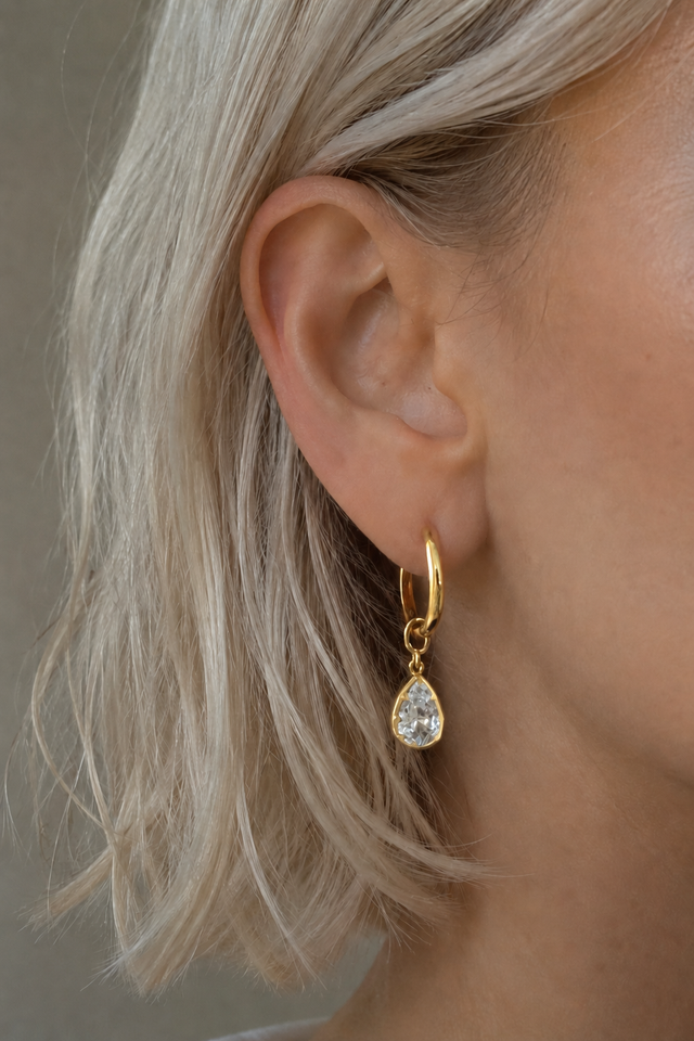 12.5mm Gold Huggie Earring Set With Vittoria Gold Charm