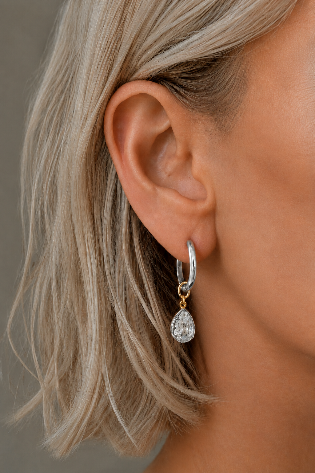 12.5mm Silver Huggie Earring Set With Vittoria Silver & Gold Charm