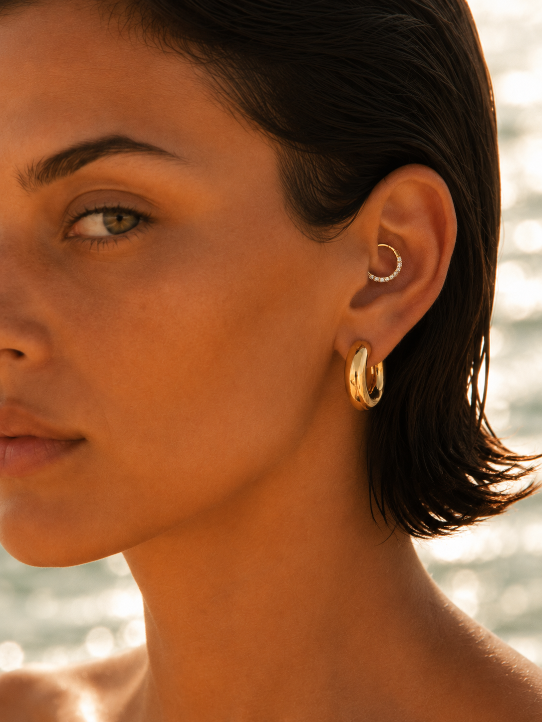 2 cm bella hoops and daith piercing