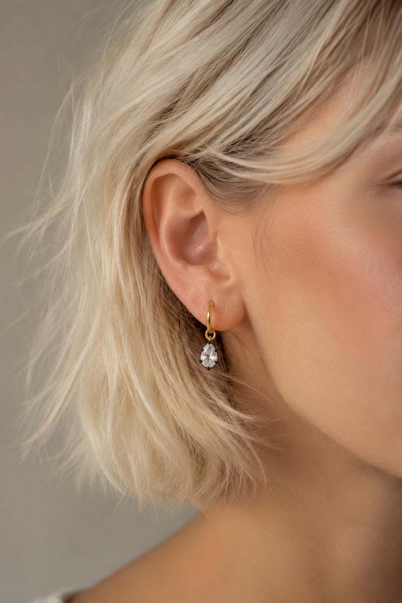 Vittoria Gold & Black Huggie Earring Set