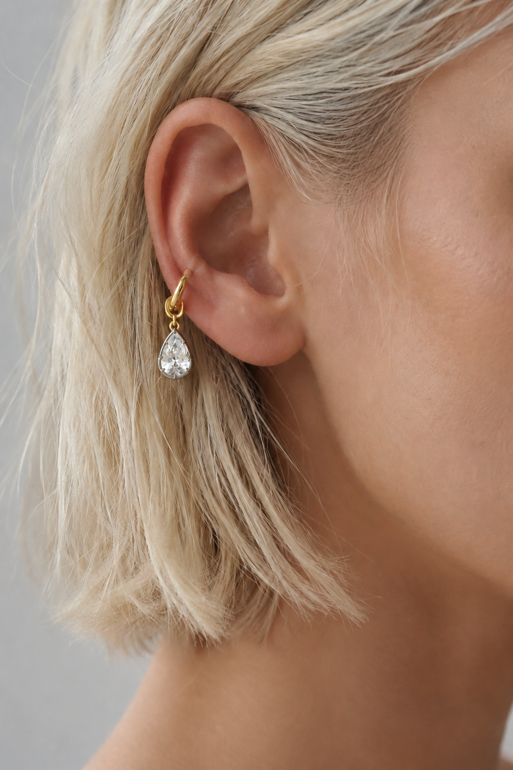 6.5mm Gold Huggie Earring Set With Vittoria Silver & Gold Charm