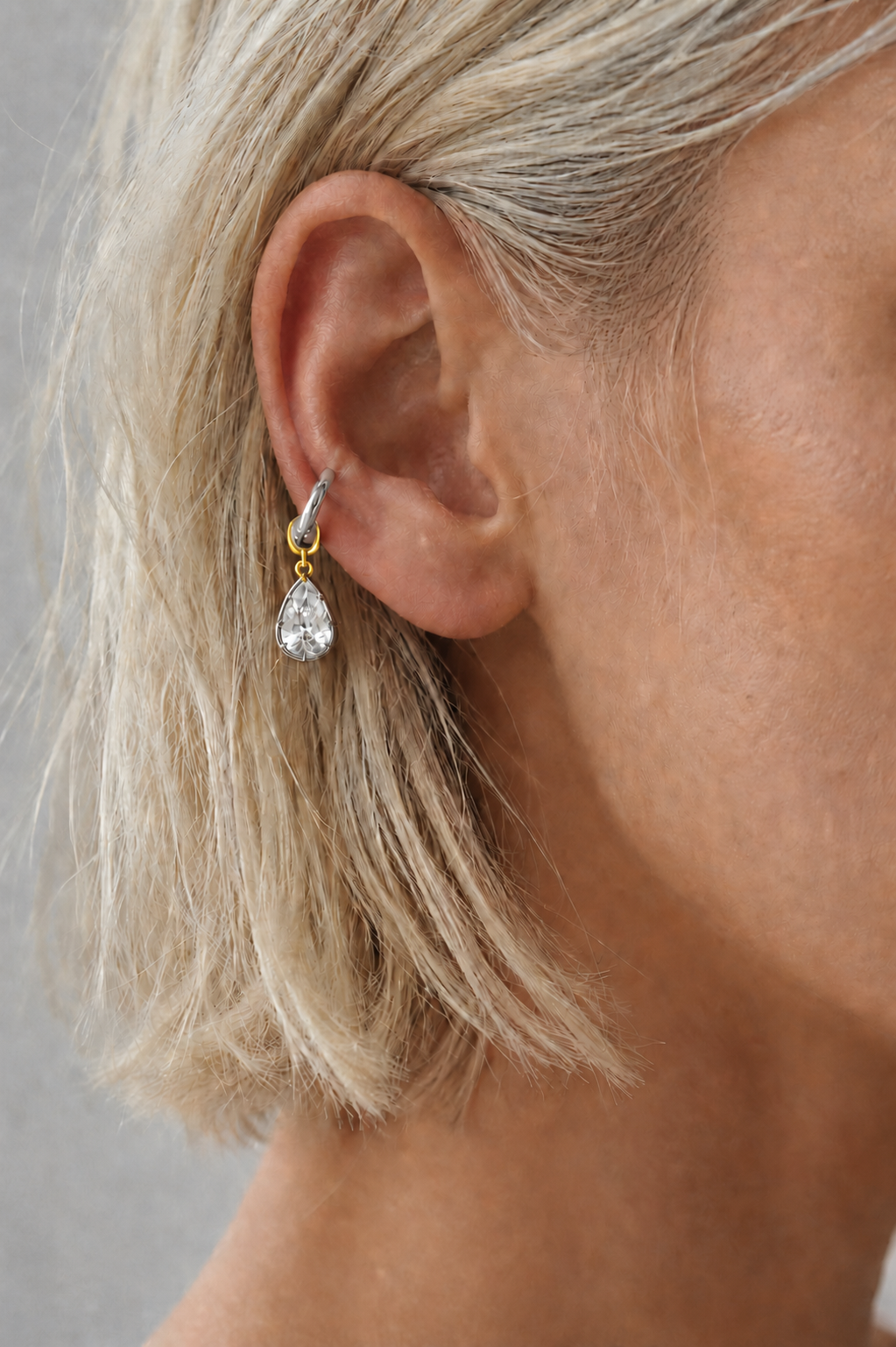 6.5mm Silver Huggie Earring Set With Vittoria Silver & Gold Charm