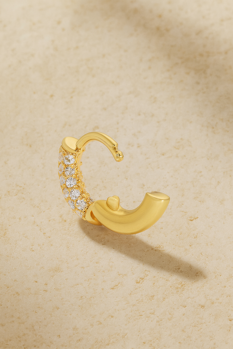 6,5 mm three rows pave gold vermeil huggie