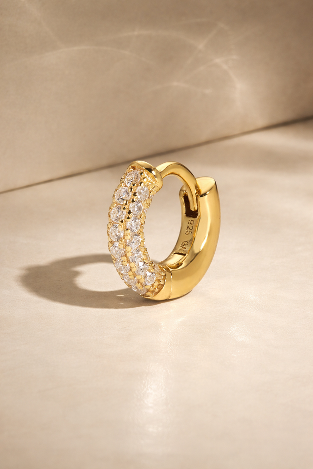 6,5 mm three rows pave gold vermeil huggie