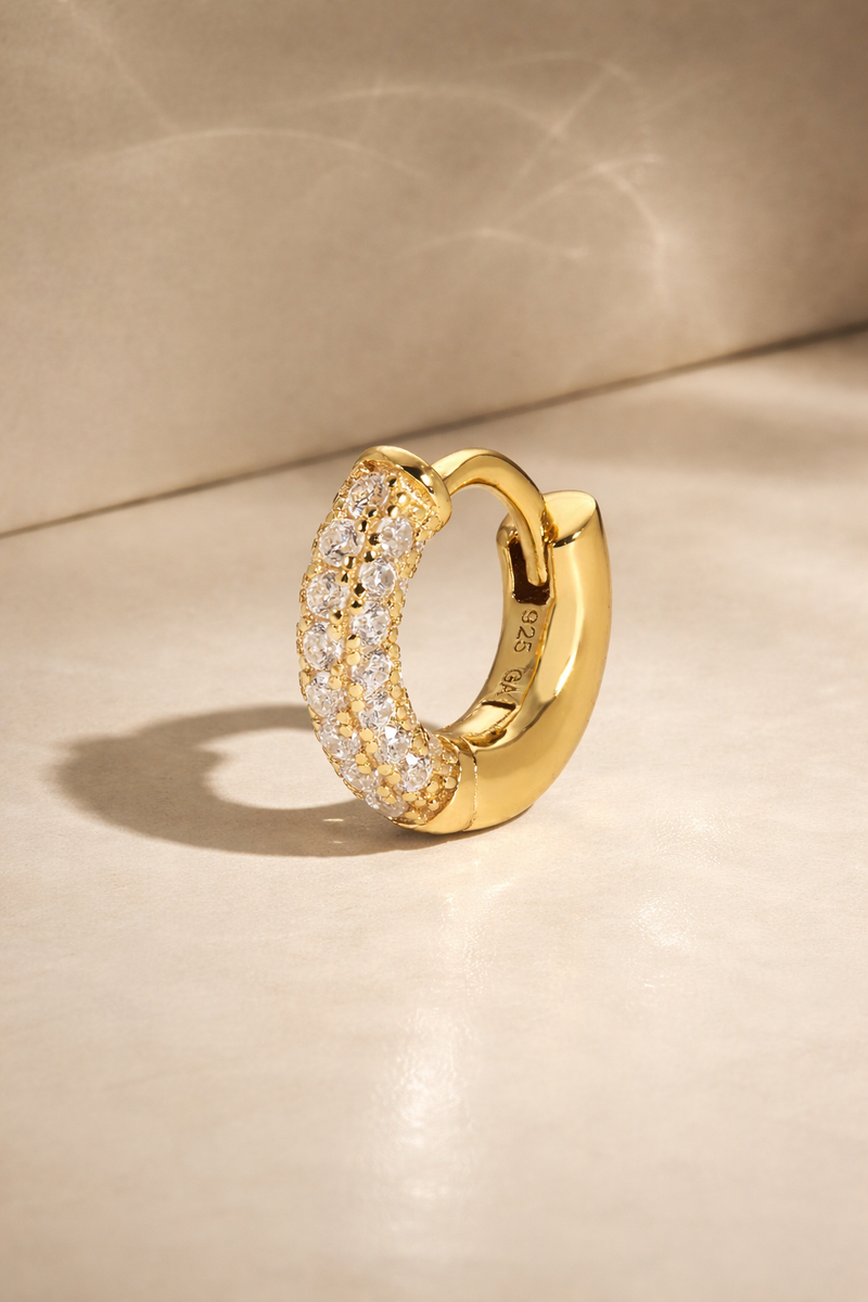 6,5 mm three rows pave gold vermeil huggie