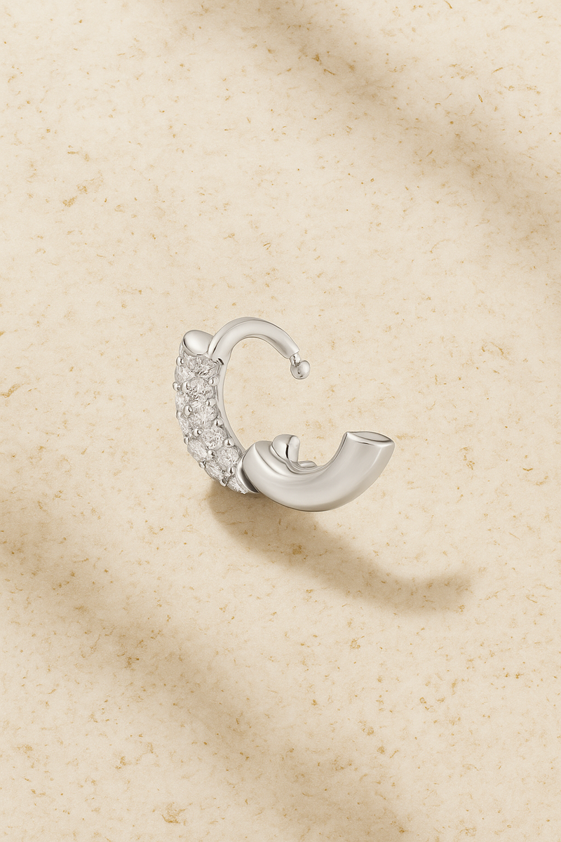 6,5 mm three rows pave sterling silver huggie