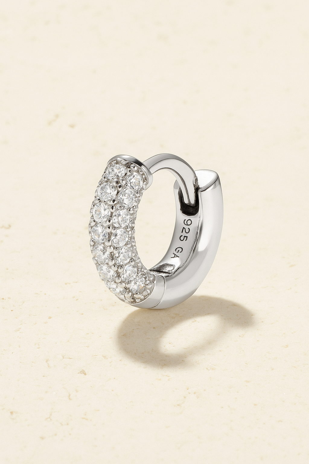 6,5 mm three rows pave sterling silver huggie