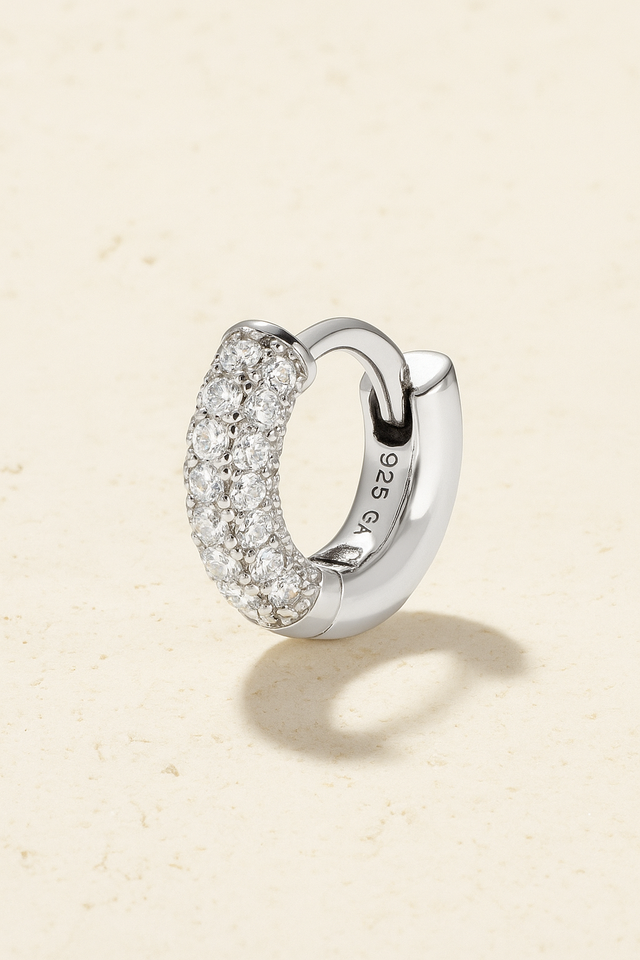 6,5 mm three rows pave sterling silver huggie