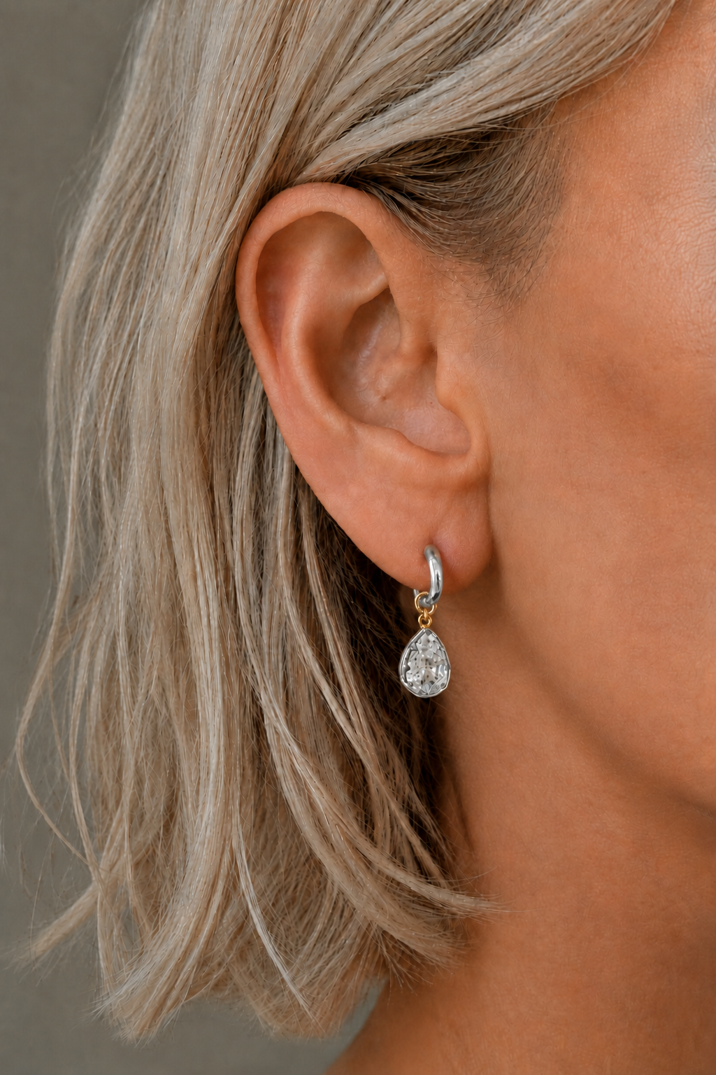 8.5mm Silver Huggie Earring Set With Vittoria Silver & Gold Charm