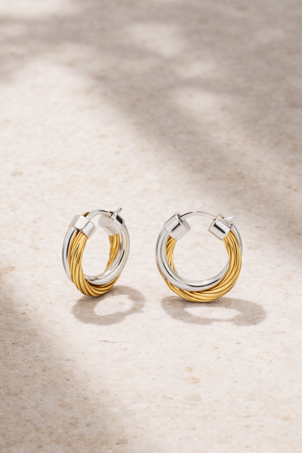 Allegra 2cm two-tone twisted hoop earrings lightweight everyday hoops