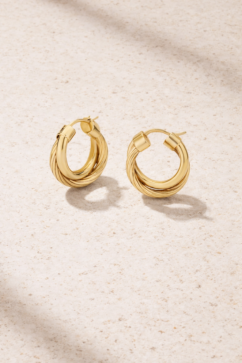 Allegra 2cm gold twisted hoop earrings lightweight everyday hoops