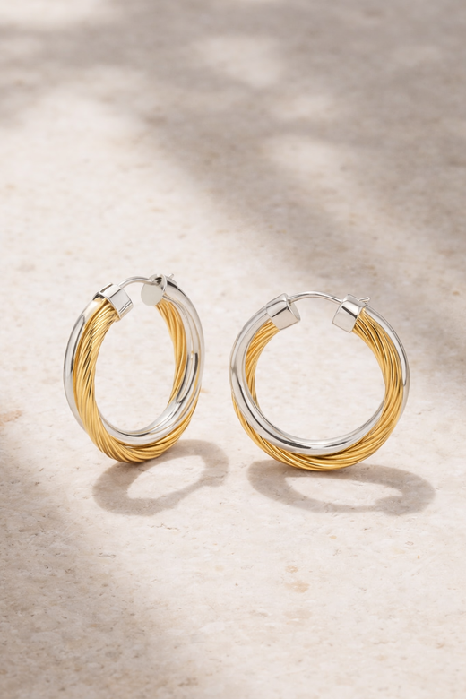 Allegra 3 cm Two-Tone Twisted Hoops