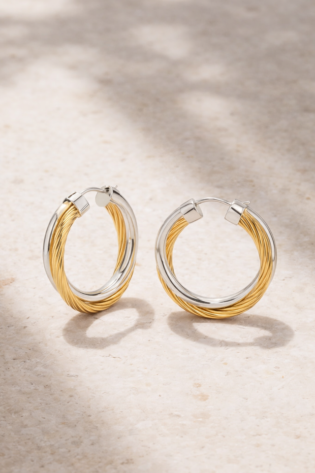 Allegra 3 cm Two-Tone Twisted Hoops