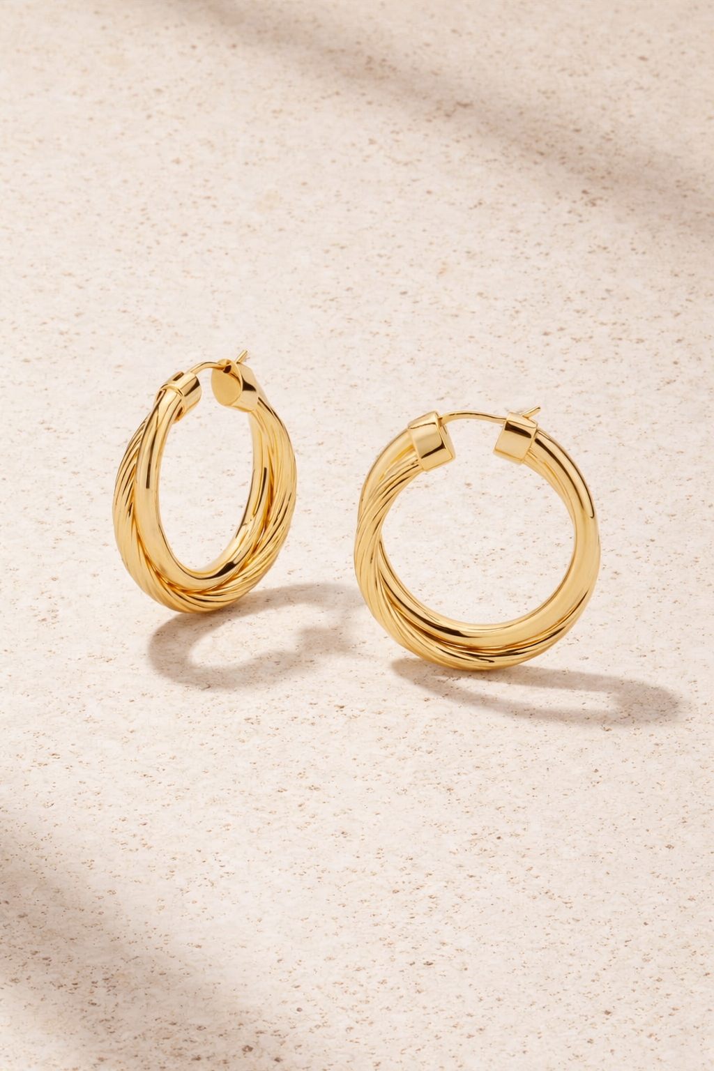 Allegra 3cm gold twisted hoop earrings lightweight everyday hoops