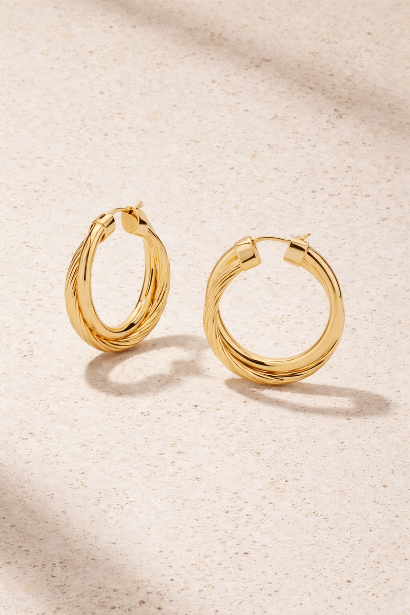 Allegra 3cm gold twisted hoop earrings lightweight everyday hoops