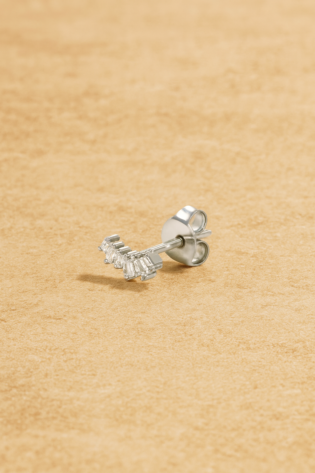 Baguette sterling silver stud earring butterfly post  