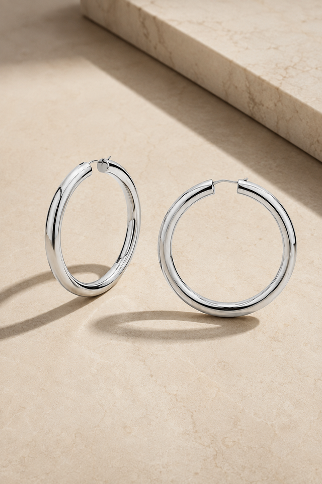 Bella 5 cm sterling silver hoops