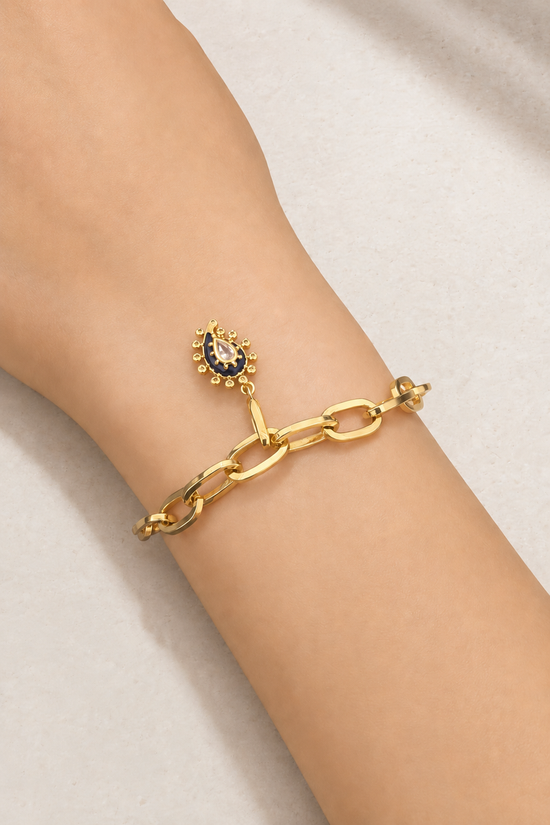 Cara Chunky Bracelet / Anklet & Lapis Paisley Evil Eye Charm