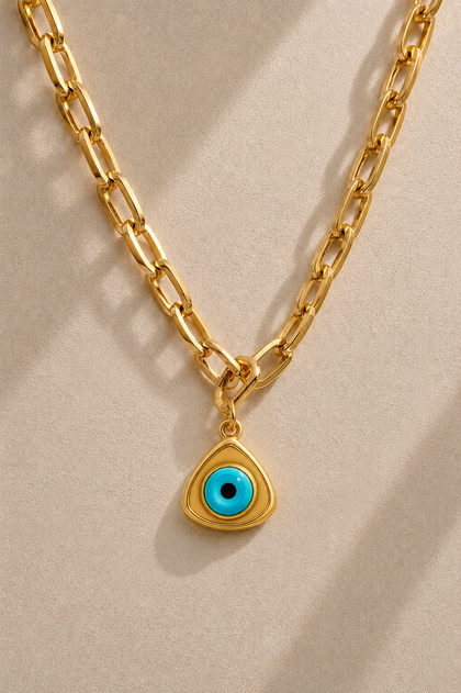 Cara Chunky Paperclip Chain & Triangle Evil Eye Charm