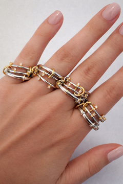 Clara two-tone multi-band ring with polished silver-tone bands and gold accents