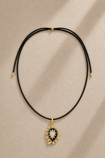 Adjustable Gold Cord Necklace & Lapis Paisley Evil Eye Charm
