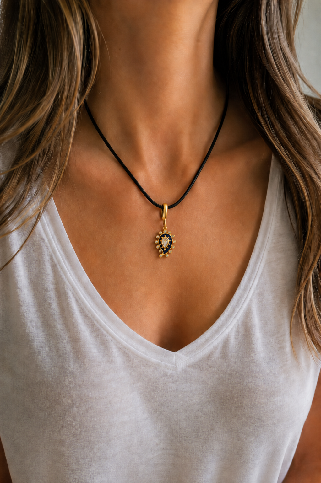 Adjustable Gold Cord Necklace & Lapis Paisley Evil Eye Charm