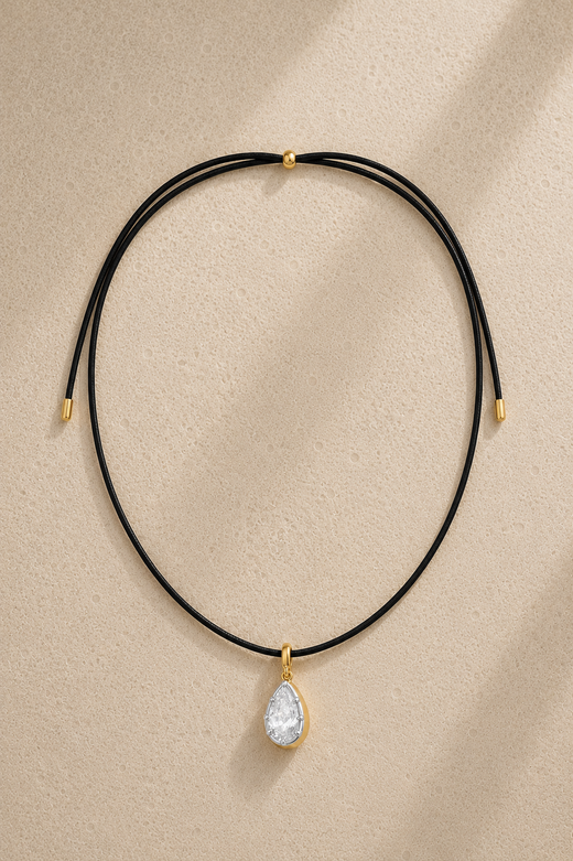 Adjustable Gold Cord Necklace & Vittoria Silver & Gold Charm Set