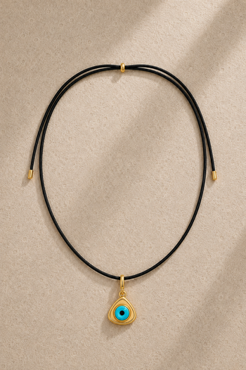 Adjustable Gold Cord Necklace & Triangle Evil Eye Charm