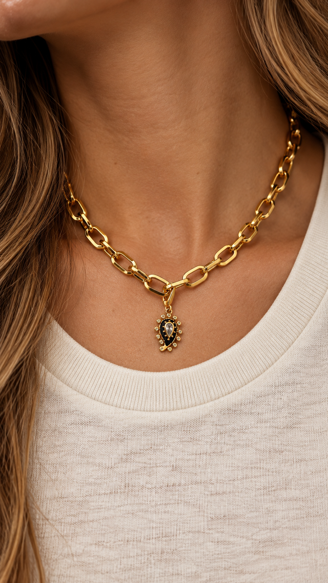 Cara Chain & Lapis Paisley Evil Eye Charm