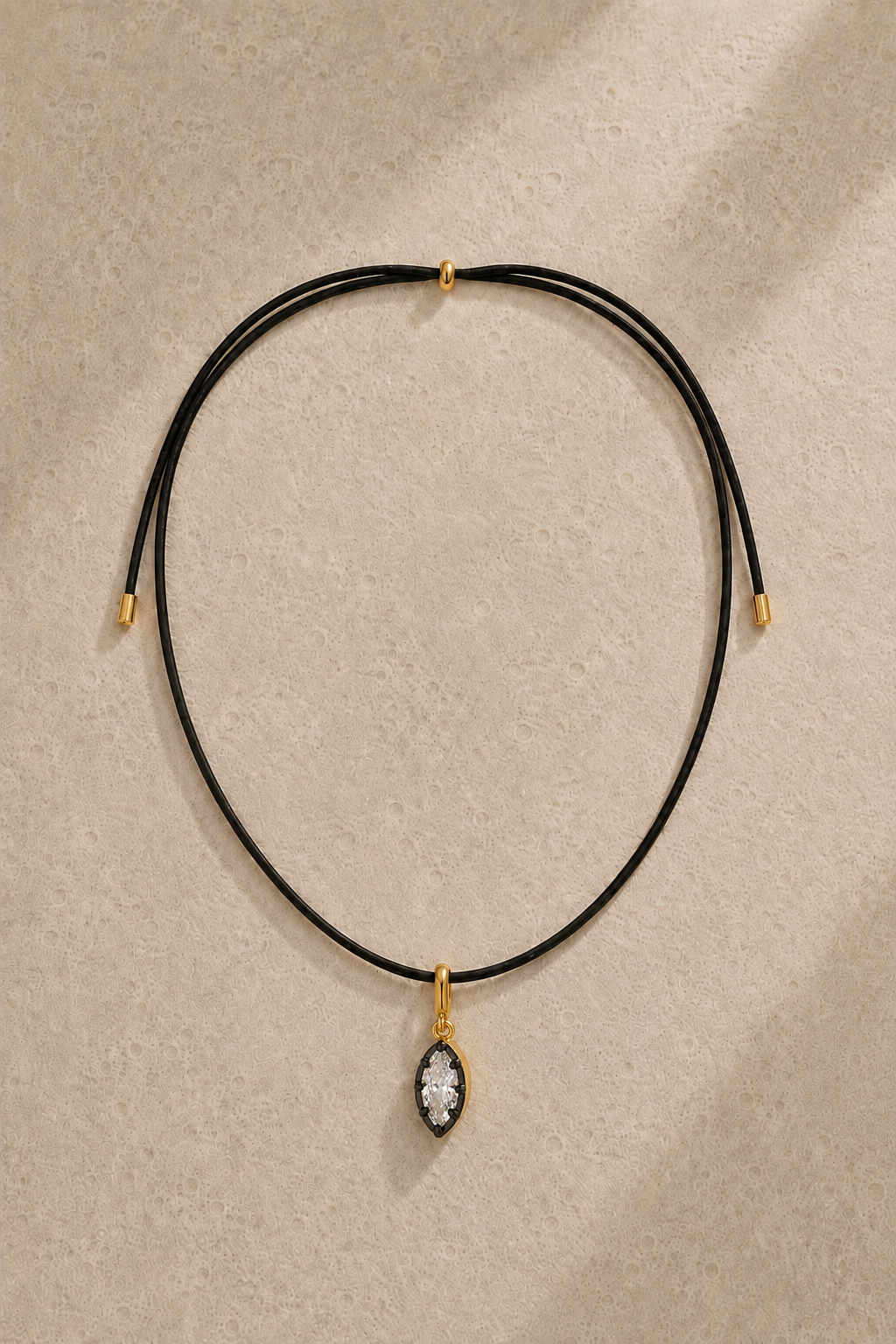 Vittoria gold and black marquise charm on adjustable black cord necklace