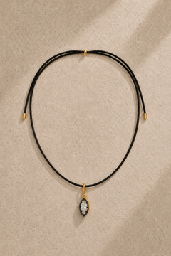 Vittoria gold and black marquise charm on adjustable black cord necklace