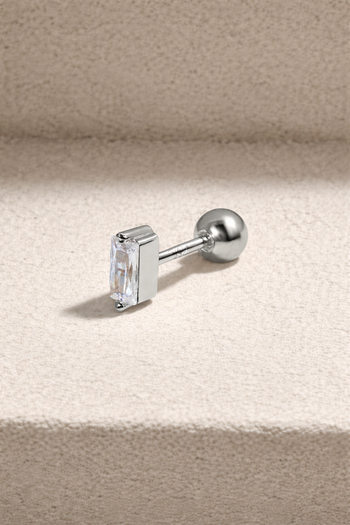 Mini baguette sterling silver stud earring (ball screw)