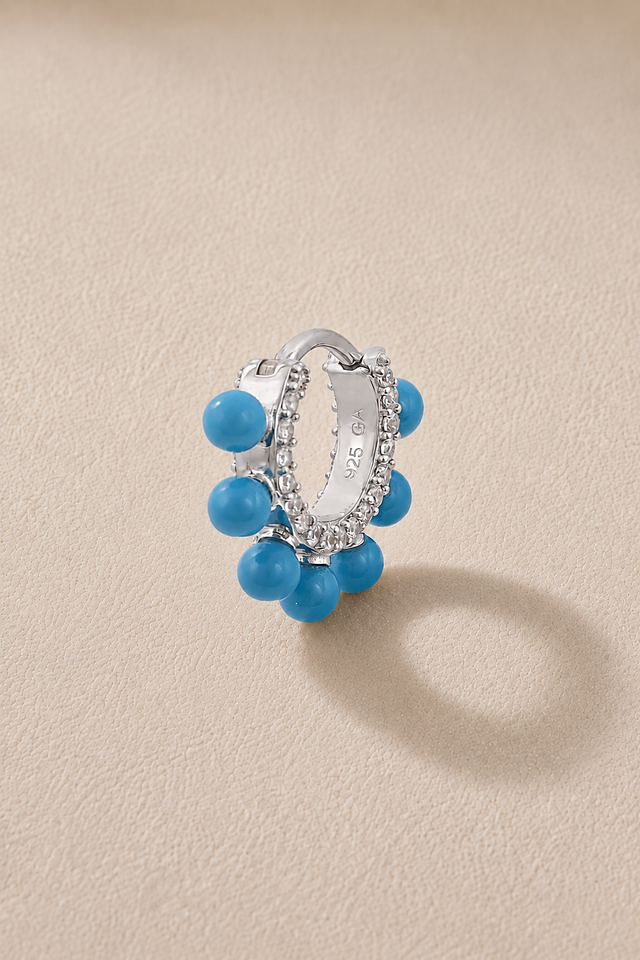 Coronet turquoise sterling silver huggie