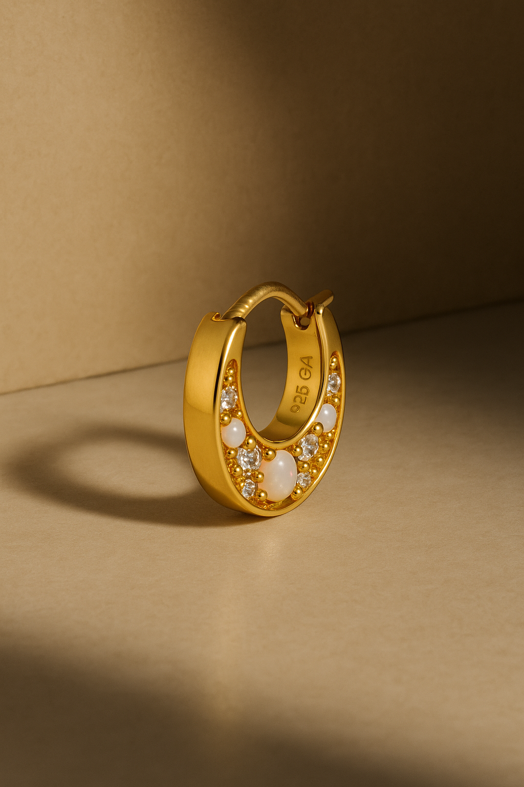 Crescent opal gold vermeil huggie