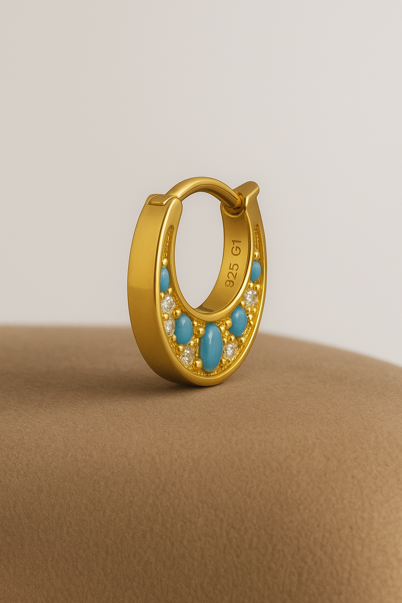 Crescent turquoise gold vermeil huggie