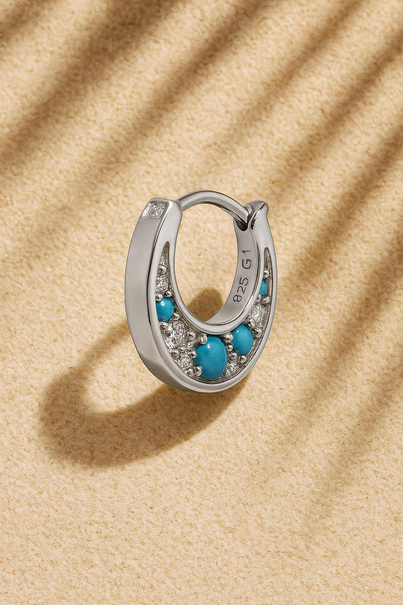 Crescent turquoise sterling silver huggie