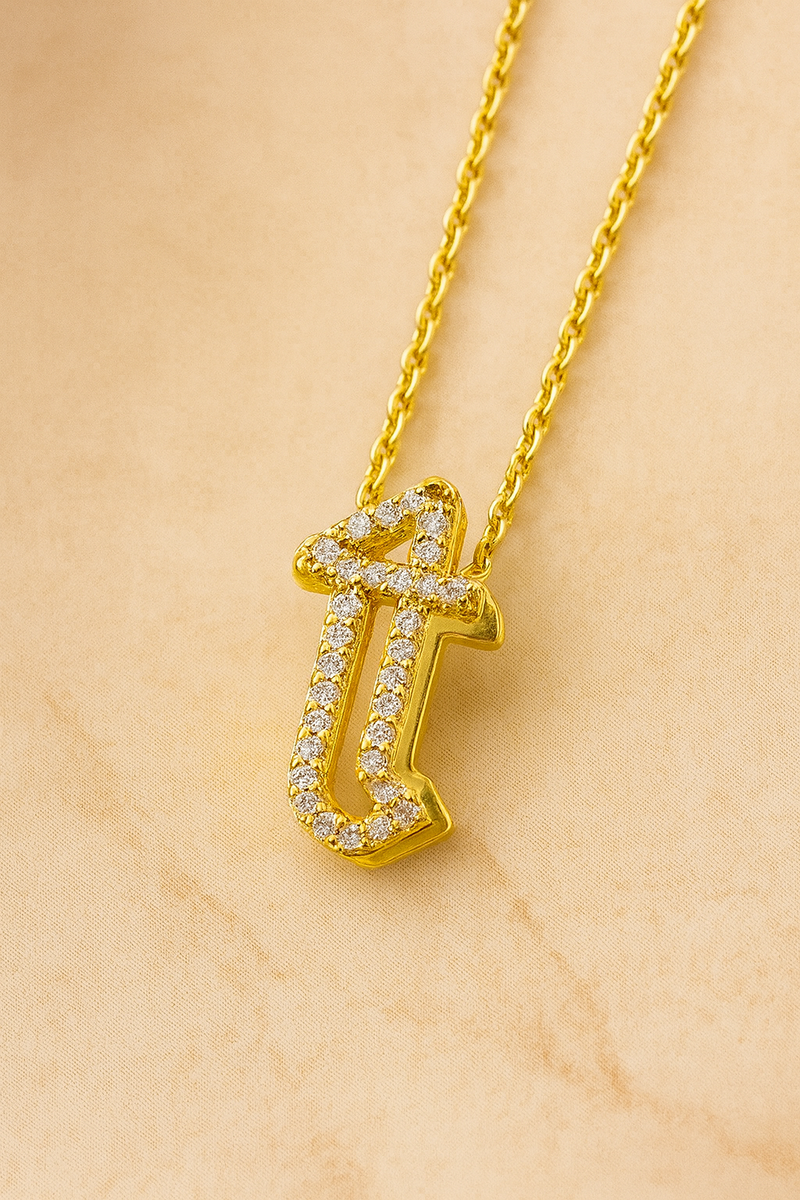 Gothic Initial Gold Vermeil Necklace