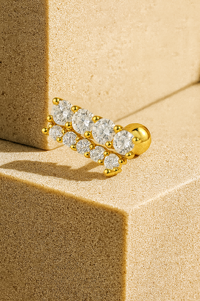 Double bar gold vermeil stud earring (ball screw)