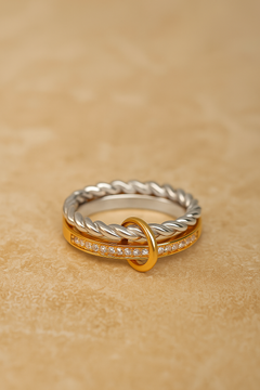 Livia two-tone double-band ring components in gold and silver tones