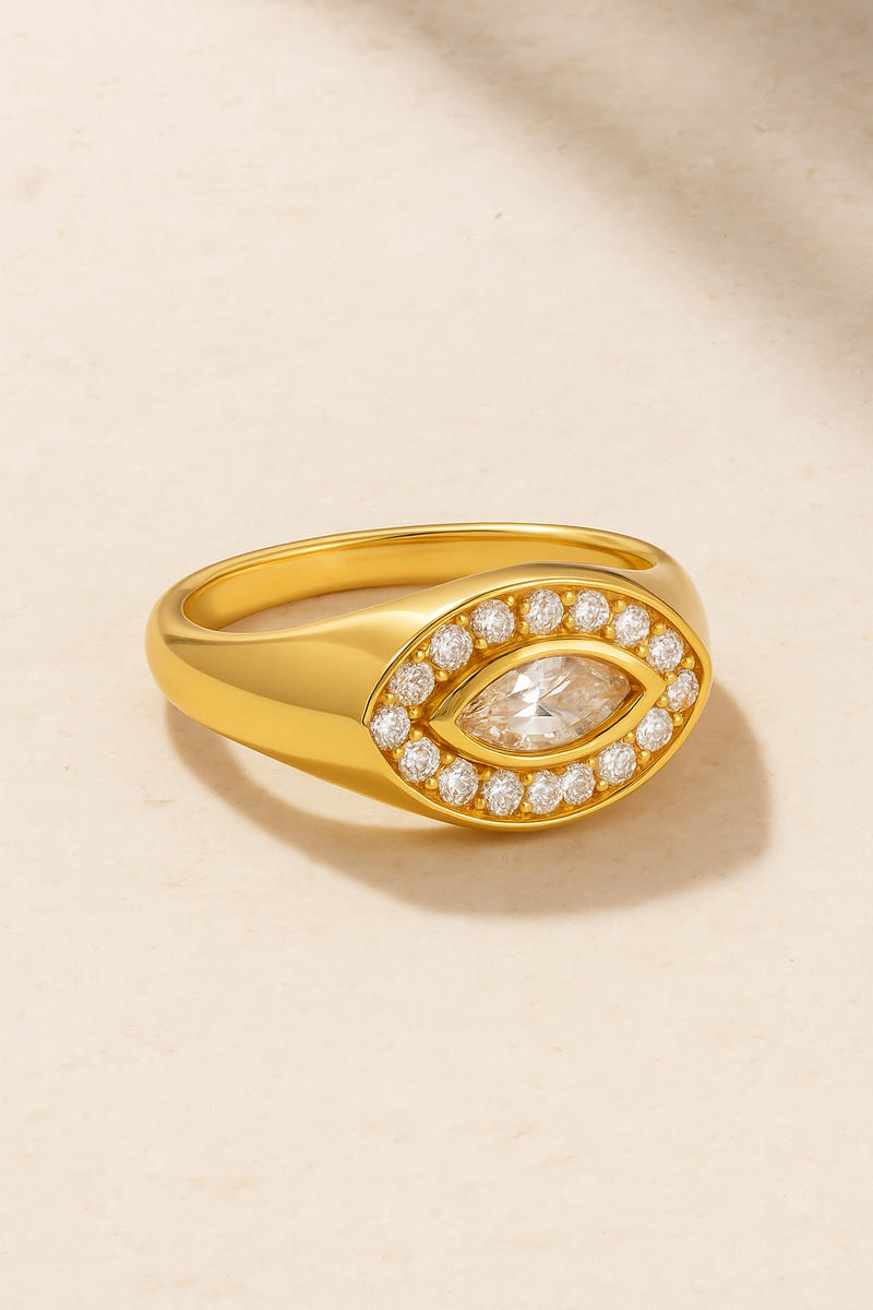 Evil eye gold vermeil signet ring