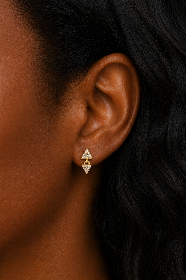 Floating Pyramid Gold Vermeil Stud Earring