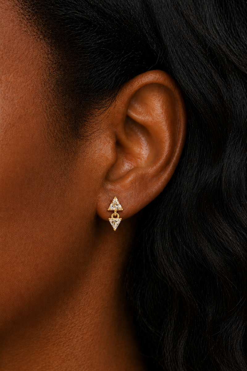 Floating Pyramid Gold Vermeil Stud Earring