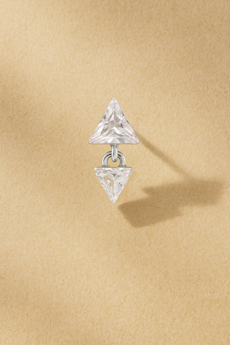 Floating Pyramid Silver Stud Earring