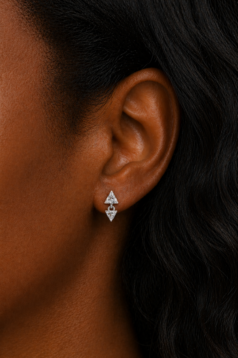 Floating Pyramid Silver Stud Earring