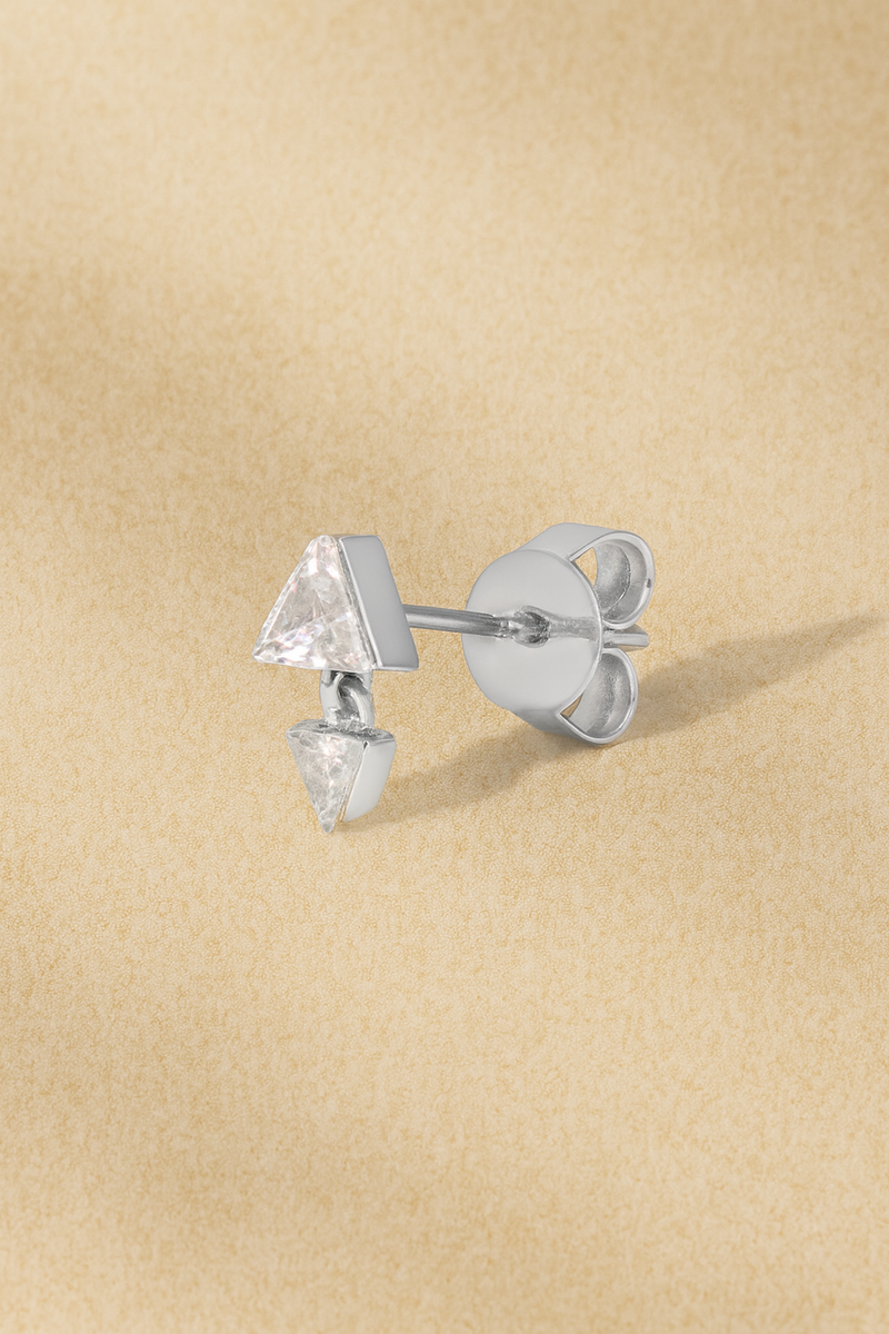 Floating Pyramid Silver Stud Earring side